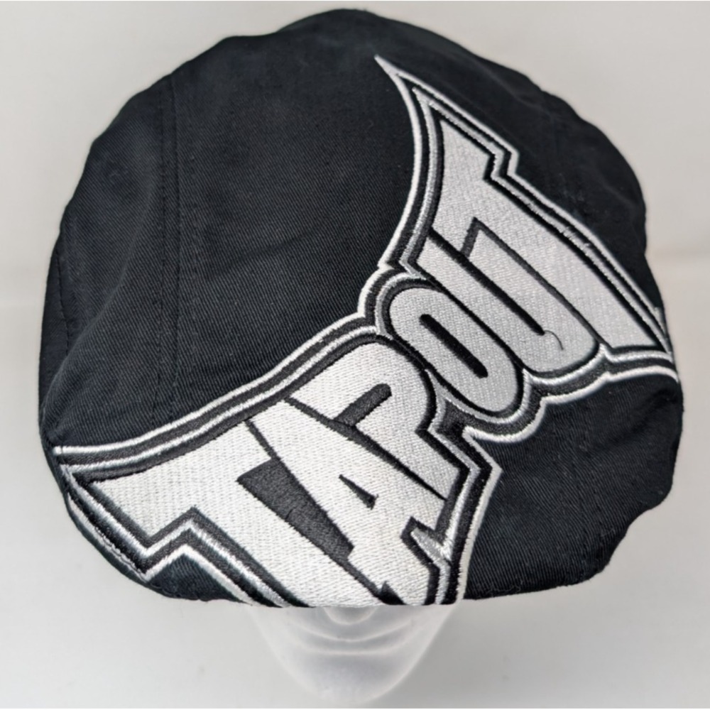 Vintage Y2K Tapout Hat Newsboy Cabbie Flat Cap Black Spellout Black